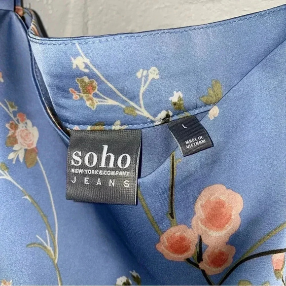 Women’s Size Large Too Cold Shoulder Floral Work Top Office Light Blue Soft - Picture 5 of 8